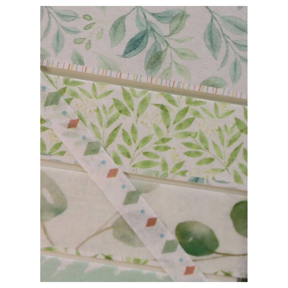 Vintage Washi Tape Bant Baskılı Yapışkanlı Maskeleme Kağıdı 45D Desenli Bant 10'lu - Yeşil Yapraklar - Resim 4