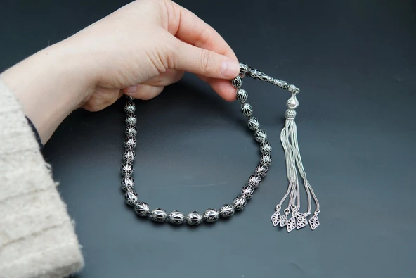 Badem Kesim Nakış İşlemeli Oltu Taşı Tesbih st000154 - Resim 5