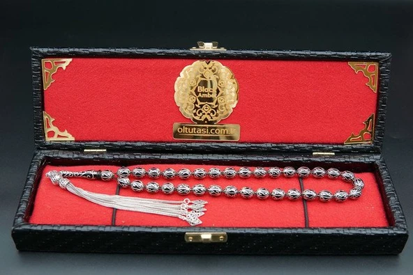 Badem Kesim Nakış İşlemeli Oltu Taşı Tesbih st000154 - Resim 3