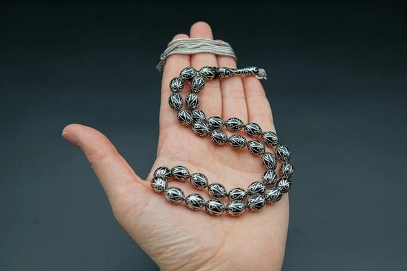 Badem Kesim Nakış İşlemeli Oltu Taşı Tesbih st000154 ürün görseli 1