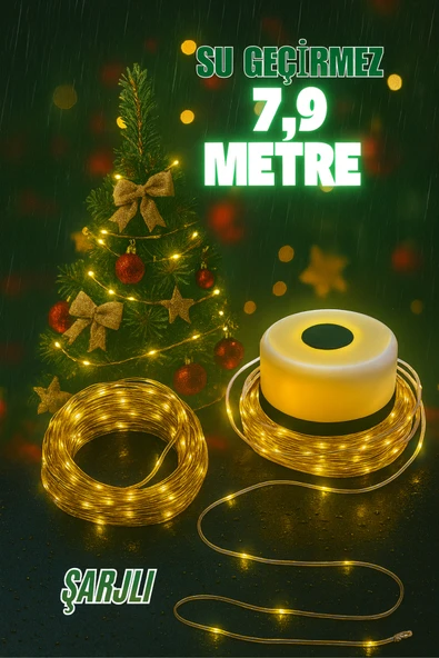 Şarjlı Makaralı Su Geçirmez Led Işık Yılbaşı İç ve Dış Mekan Led Işık Zinciri 79 +30 Ledli 8 Metre ürün görseli 1