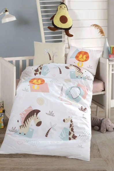 Clasy Ranforce %100 Pamuk Bebek Nevresim Takımı Sweet Zoo Bej ürün görseli 1