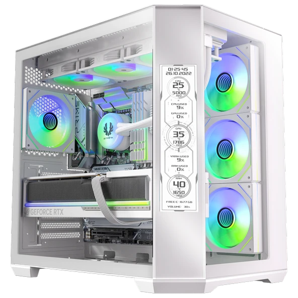 BitFenix Digital T10 EF 850W 80+ Bronze 8.8"RGB USB 3.1 ATX Mid Tower Beyaz Kasa BFC-WT10EFBBW850-4A ürün görseli 1