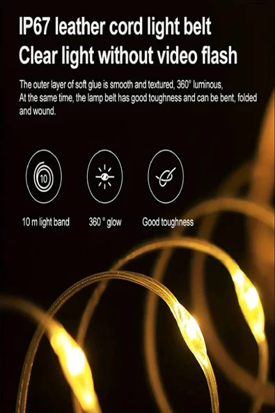 Şarjlı Makaralı Su Geçirmez Led Işık Yılbaşı İç ve Dış Mekan Led Işık Zinciri 79 +30 Ledli 8 Metre - Resim 4