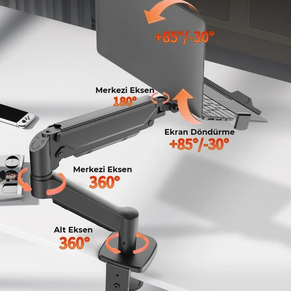 13-32” Amortisörlü Tek Kol Monitör ve Laptop Tutucu Masa Standı - Resim 3