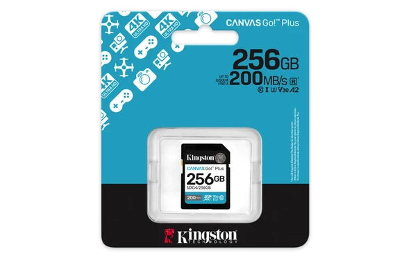 Kingston SDG4-256GB 256GB SDXC Canvas Go Plus Gen4 200MB-s C10 UHS-I U3 V30 Hafıza Kartı - Resim 2