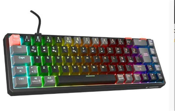 Rampage YORU MINI Siyah-Gri Type-C Bağlantılı OUTEMU Red Swich Q Mekanik Gaming Oyuncu Klavye RGB - Resim 2