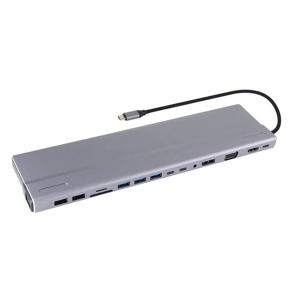 Vcom CU4703 Type-C To USB3.0-3+USB2.0-2+VGA+RJ45+SD+TF+Audio+HDMI+DP+USB-C DATA-2+USB-C Çoklayıcı ürün görseli 1