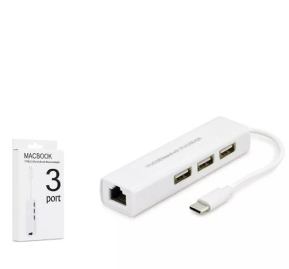 Hadron Hdx7007 Type-C Hub Combo 3-Usb + Lan Beyaz ürün görseli 1