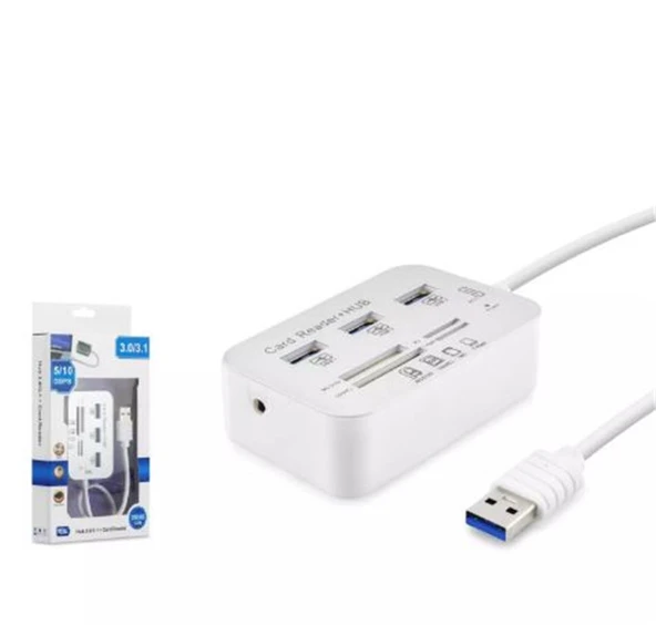 Hadron Hdx7028 Usb3.0 Hub Combo 3-Usb3.0 + Ms + Sd + M2 + Tf 20Cm Beyaz ürün görseli 1