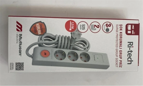 Mutlusan Ri-Tech 3 lü Şok Korumalı Grup Priz 1.5m (001 175 370002 15 00) ürün görseli 1