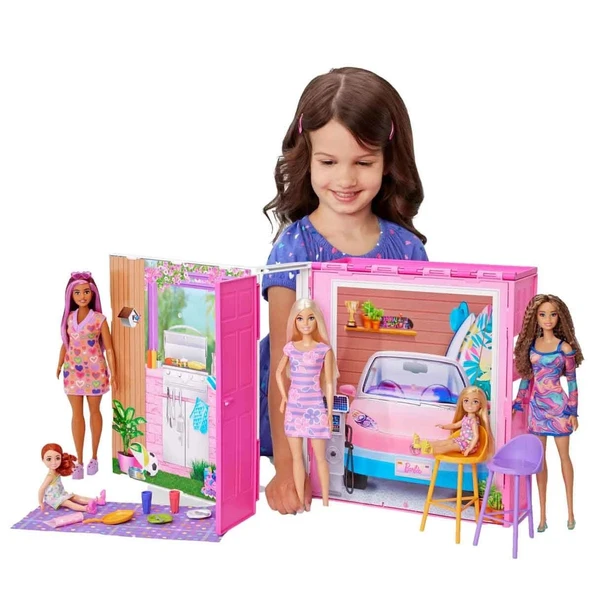 Barbie Portatif Tatil Evi Bebek ve Oyun Seti HRJ77 - Resim 2