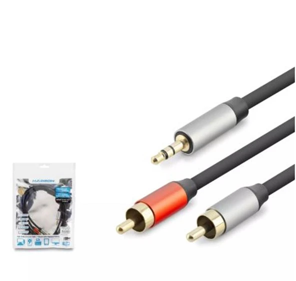 HADRON HDX1073 3.5MM TO 2RCA KABLO 2LINE GOLD 1.5M SİYAH ürün görseli 1