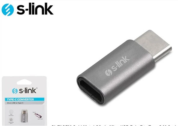 S-link SL-TA25M Gümüş Metal Gövde MicroUSB 5pin F to Type C M Çevirici ürün görseli 1