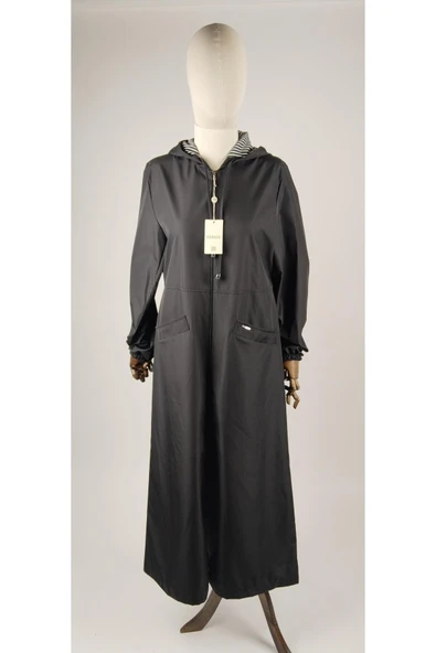 TAM BOY UZUN KAPŞONLU TESETTÜR TRENÇKOT - Resim 5