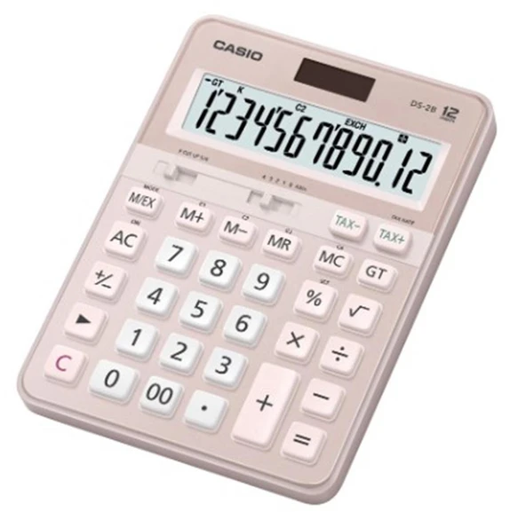 Casio DS-2B-PK Pembe Profesyonel 12 Hane Masa Üstü Hesap Makinesi ürün görseli 1