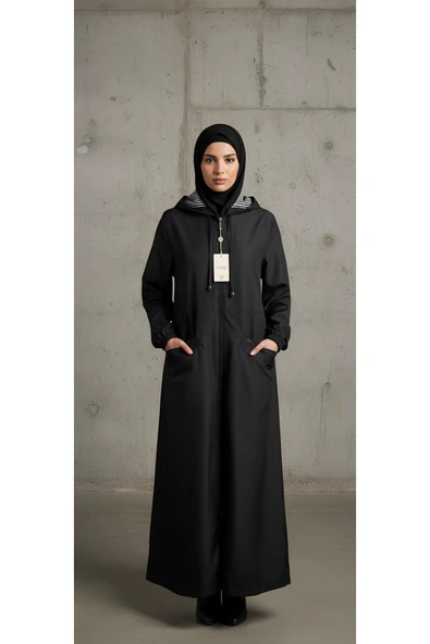 TAM BOY UZUN KAPŞONLU TESETTÜR TRENÇKOT - Resim 7