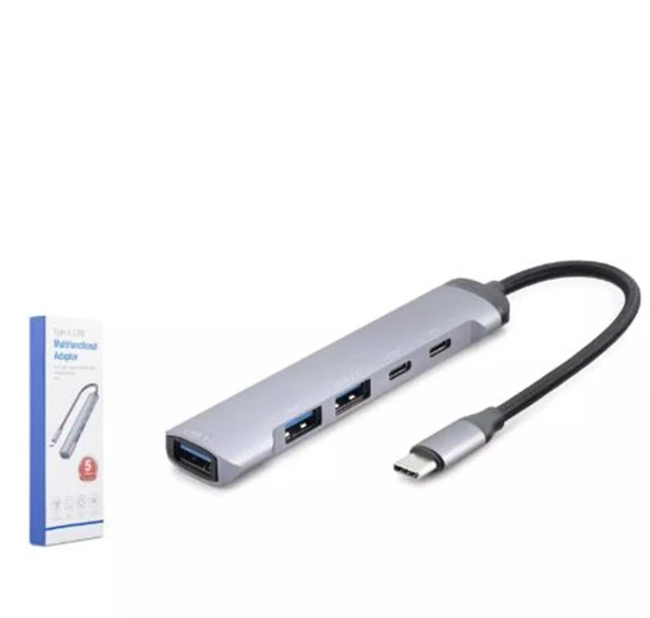 Hadron Hdx7041 Type-C Hub 5-Usb Gri ürün görseli 1