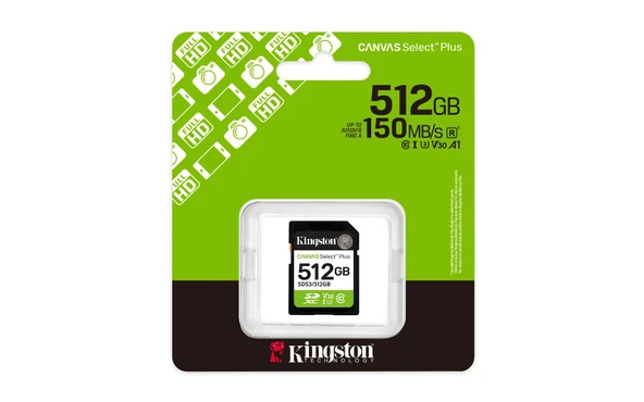 Kingston SDS3-512GB 512GB SDXC Canvas Select Plus Gen3 150MB-s C10 UHS-I U3 V30 Hafıza Kartı - Resim 3