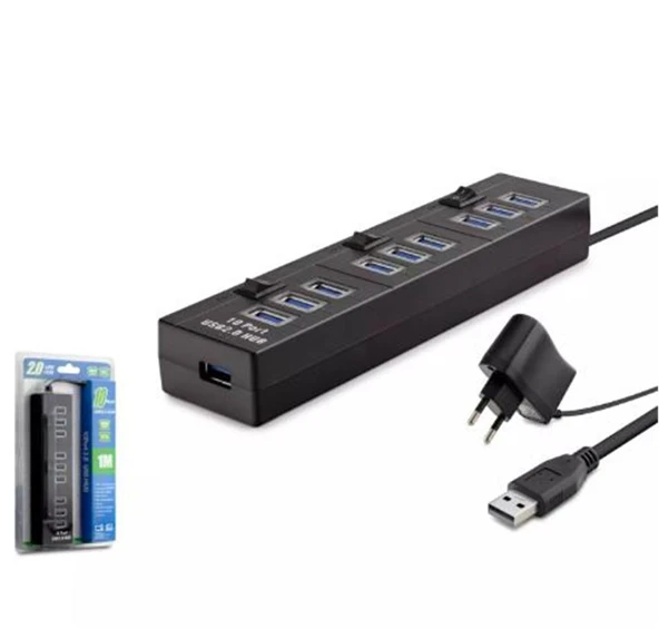 Hadron Hdx7005 Usb Hub 10-Usb 1M Siyah ( Güç Adaptörlü) - Resim 2