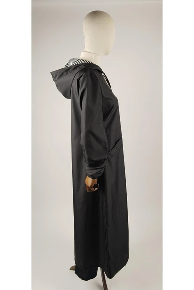 TAM BOY UZUN KAPŞONLU TESETTÜR TRENÇKOT - Resim 10