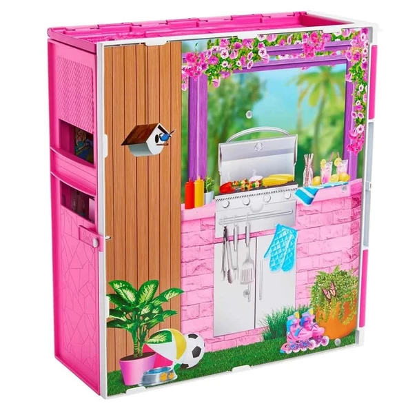 Barbie Portatif Tatil Evi Bebek ve Oyun Seti HRJ77 - Resim 8