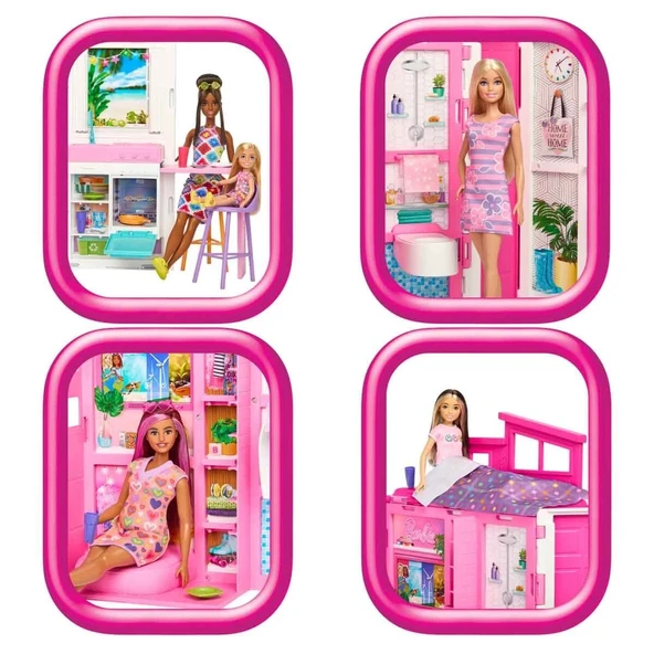 Barbie Portatif Tatil Evi Bebek ve Oyun Seti HRJ77 - Resim 7