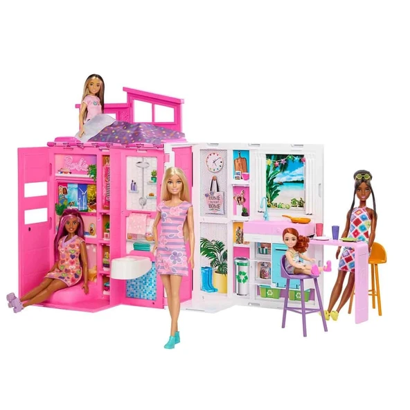 Barbie Portatif Tatil Evi Bebek ve Oyun Seti HRJ77 - Resim 4