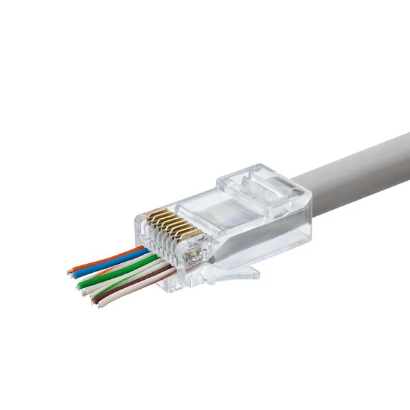 Hadron Hdx5030 100lü Cat6 Konnektör Ez Rj45 Paket Şeffaf Yeni Nesil Delikli - Resim 2