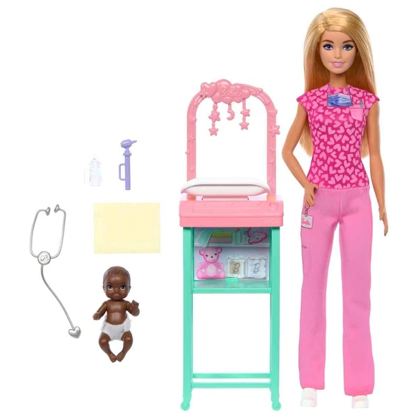 Barbie Bakım Temalı Kariyer Oyun Setleri Bebek Doktoru ürün görseli 1