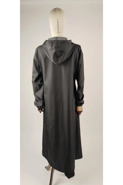 TAM BOY UZUN KAPŞONLU TESETTÜR TRENÇKOT - Resim 3