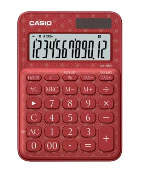Casio MS-20UC-JRD 12 Hane Kırmızı Desenli Masa Üstü Hesap Makinesi ürün görseli 1