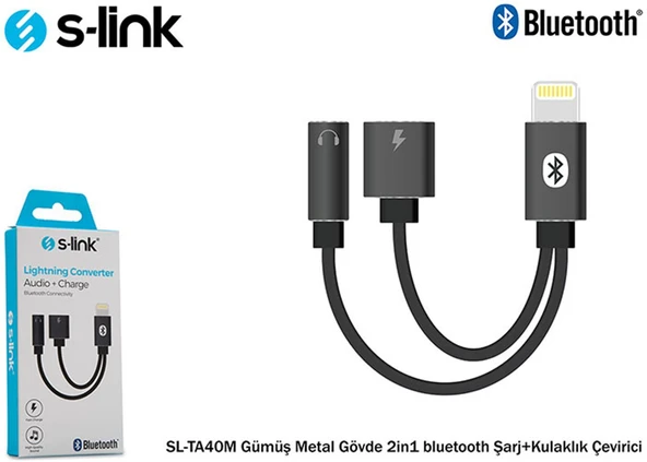 S-link SL-TA40M Lightning Gri Metal 2in1 bluetooth Şarj+Kulaklık Çevirici ürün görseli 1