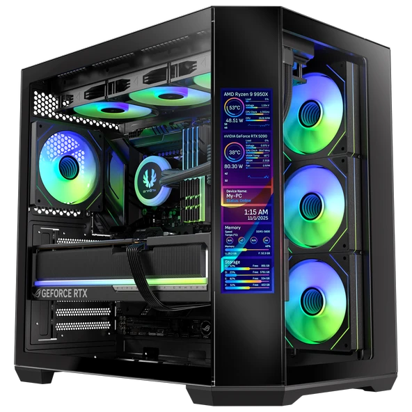 BitFenix Digital T10 EF 850W 80+Bronze 8.8"ARGB USB 3.1 ATX Mid Tower Siyah Kasa BFC-KT10EFBBK850-4A ürün görseli 1