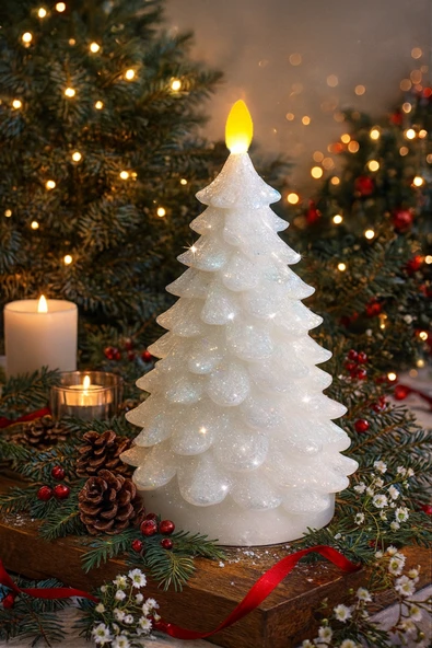 Dekoratif Yılbaşı Süsü Parıltılı WAX Mum LED Işıklı Ev Ofis Otel Restoran Yılbaşı Dekor LED Mum 22cm ürün görseli 1