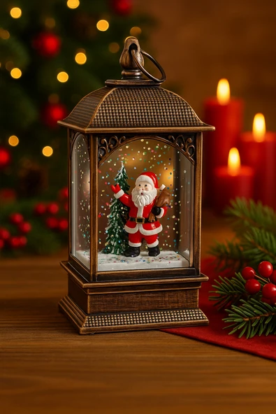 LED Işıklı Noel Baba Kar Küresi Yılbaşı Dekoratif Hediyelik Simli Eskitme Masa Üstü Süs ürün görseli 1