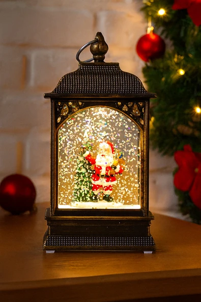 LED Işıklı Noel Baba Kar Küresi Yılbaşı Dekoratif Hediyelik Simli Eskitme Masa Üstü Süs - Resim 3