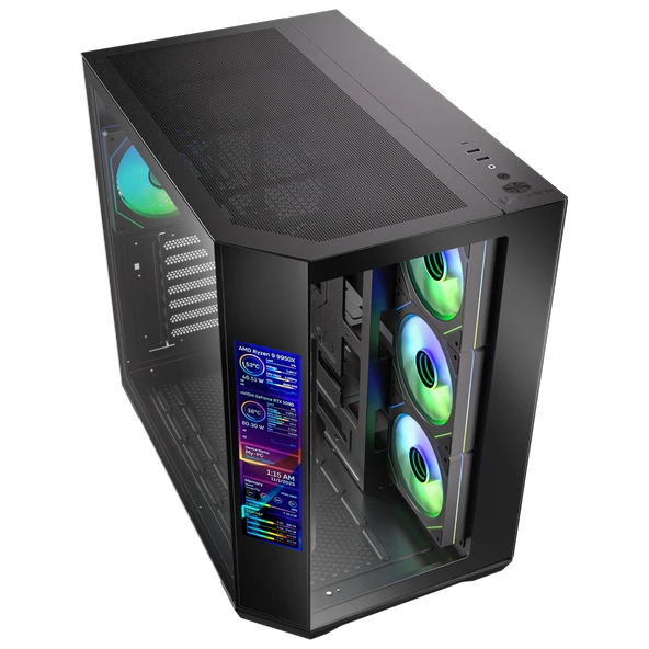 BitFenix Digital T10 EF 850W 80+Bronze 8.8"ARGB USB 3.1 ATX Mid Tower Siyah Kasa BFC-KT10EFBBK850-4A - Resim 3