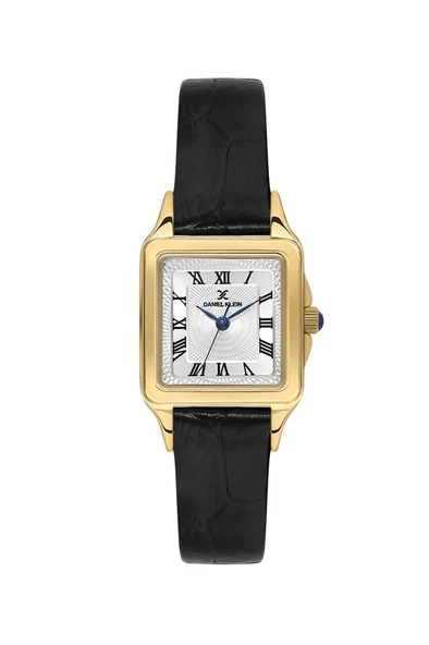 DANIEL KLEIN DKE.1.10815-2 SİYAH DERİ KORDON ALTIN KAPLAMA ROMA RAKAMLI KARE KADIN KOL SAATİ ürün görseli 1