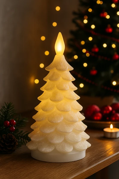 Dekoratif Yılbaşı Süsü Parıltılı WAX Mum LED Işıklı Ev Ofis Otel Restoran Yılbaşı Dekor LED Mum 22cm - Resim 4