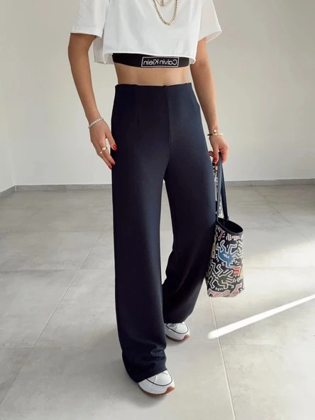 MDB Kadın Krep Kumaş Gipe Detay Palazzo Pantolon ürün görseli 1