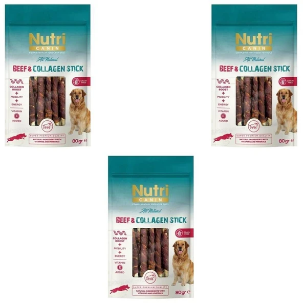 Nutri Canin Sığır Eti Sargılı Kolajen Çubuk Tahılsız Köpek Et Ödülü 80 Gr x 3 Adet ürün görseli 1