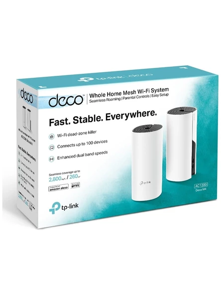 TP-Link Deco M4 2Pack  Wi-Fi 5 Mesh Sistemi  AC1200 Mbps Hız  Fiber Uyumlu  Çift Bant Gigabit Port  100 Cihaz 260  Kapsama Alanı  WPA3  Mobil Uygulama ile Kolay Kurulum !!!!OUTLET!!!!! - Resim 3