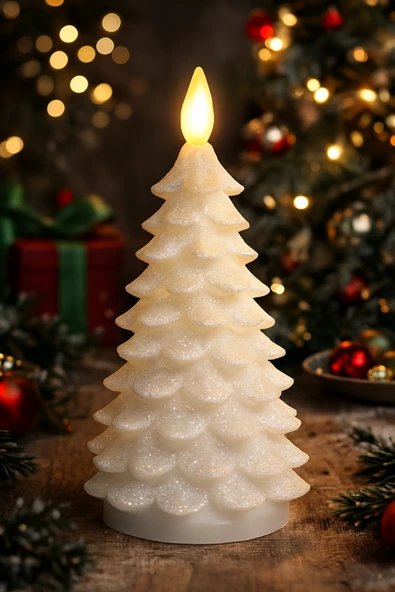 Dekoratif Yılbaşı Süsü Parıltılı WAX Mum LED Işıklı Ev Ofis Otel Restoran Yılbaşı Dekor LED Mum 22cm - Resim 2