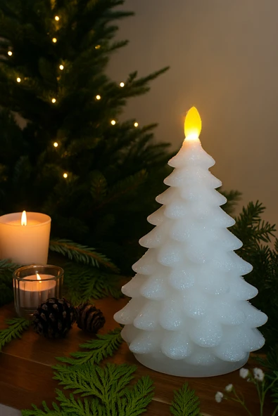 Yılbaşı Dekor LED Mum Parıltılı WAX Mum LED Işıklı Ev Ofis Otel Restoran Dekoratif Yılbaşı Süsü 22cm ürün görseli 1