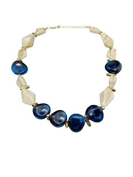 ? Mavi ve Krem Akrilik Kolye — Elegant ve Denizci Tasarım Şıklık ürün görseli 1