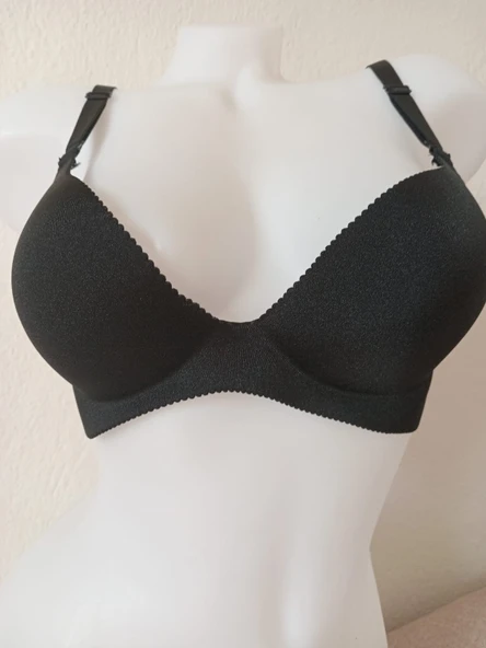 Kadın Siyah Push Up Destekli Double Dolgulu Balenli Sütyen - Resim 2