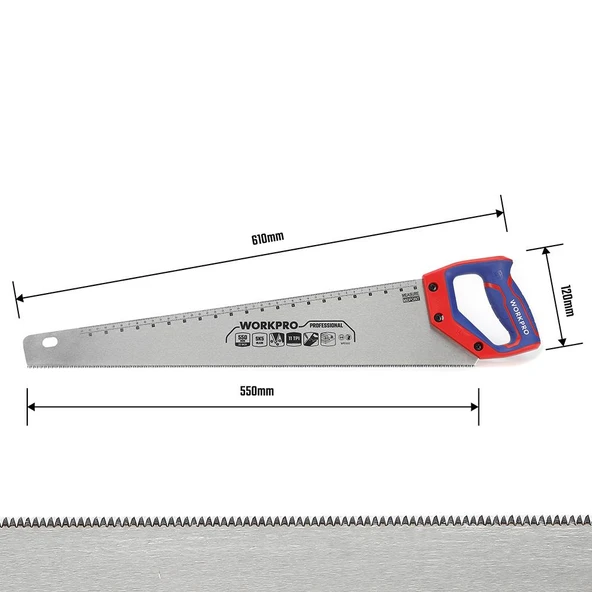 WORKPRO WP215012 550mm SK5 11 TPI Ağır Hizmet Tipi El Testeresi - Resim 3