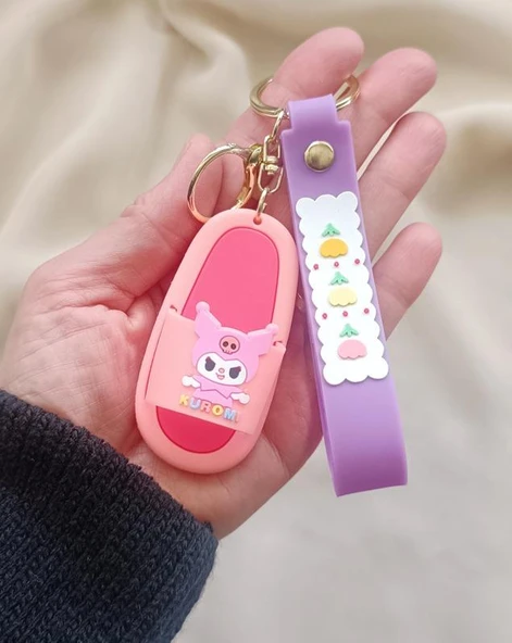 Silikon Anahtarlık Terlik Kuromi Karakter Figür Çanta Süsü Oyuncak Pembe - Resim 2