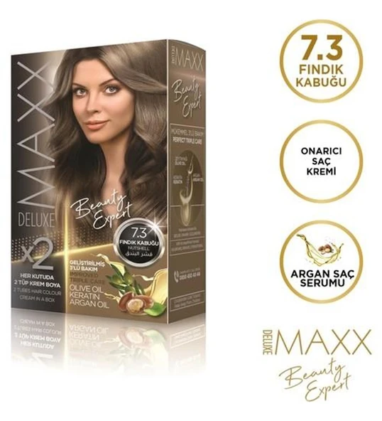 Maxx Deluxe Saç Boyası 7.3 Fındık Kabuğu Set Boya - Resim 2